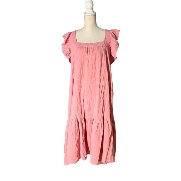 NWT Ophelia & Indigo Flora Dress in pink M medium midi flutter sleeve cotton - Picture 4 of 9